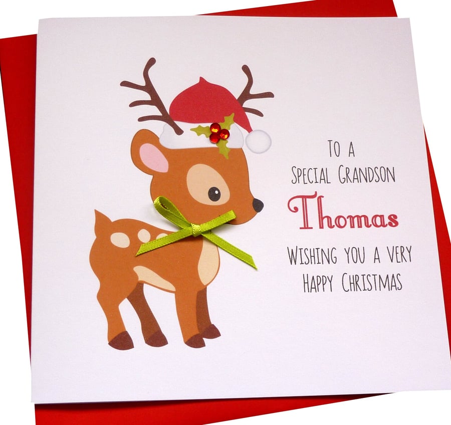 Personalised Handmade Rudolph the Reindeer Christmas Card- Daughter-Niece-Cousin
