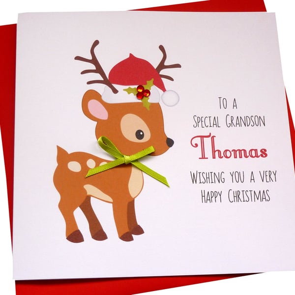 Personalised Handmade Rudolph the Reindeer Christmas Card- Daughter-Niece-Cousin