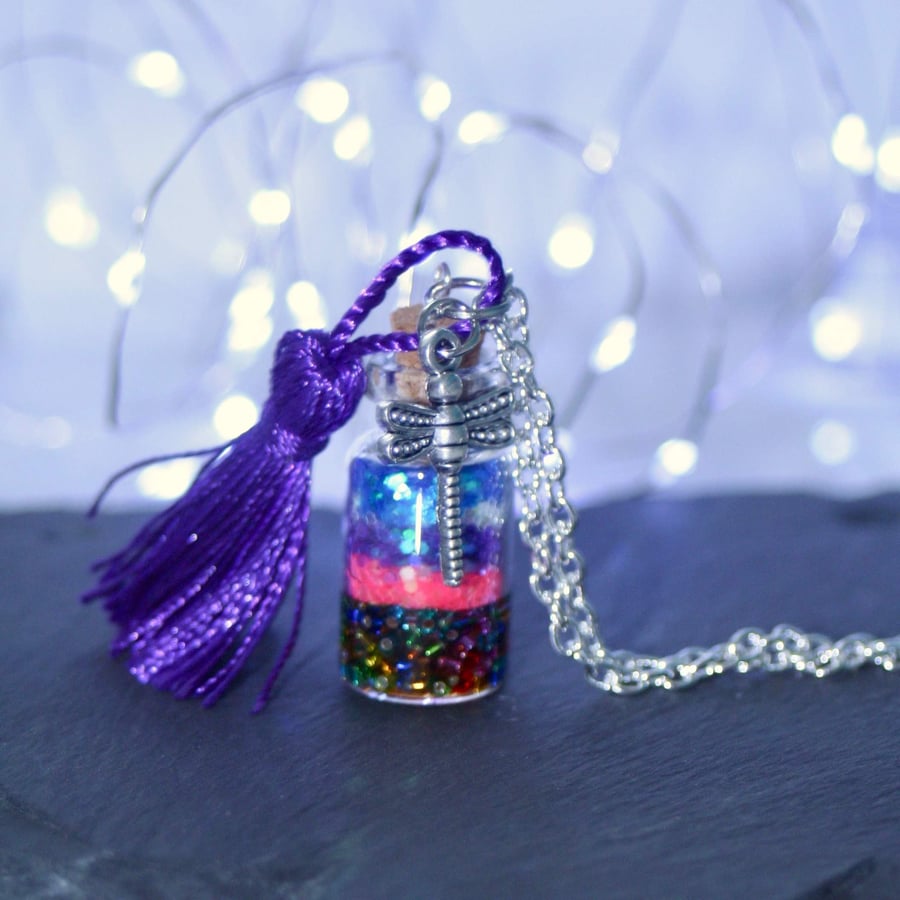 Purple tassel glitter glass bottle pendant