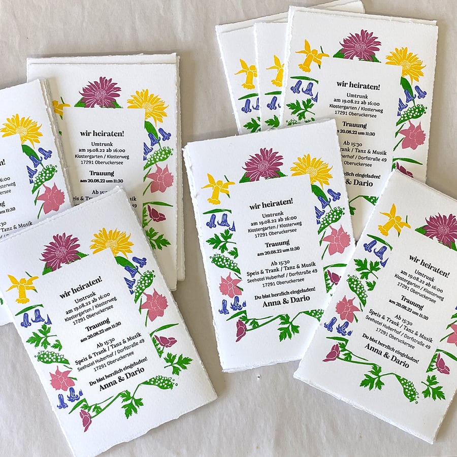 Wedding Invitation 2 - HandPrinted linocut & letterpress- SAMPLE (without text)