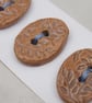 3 Medium Oval Light Sand Leaf Pattern Handmade Ceramic Buttons - Image 2