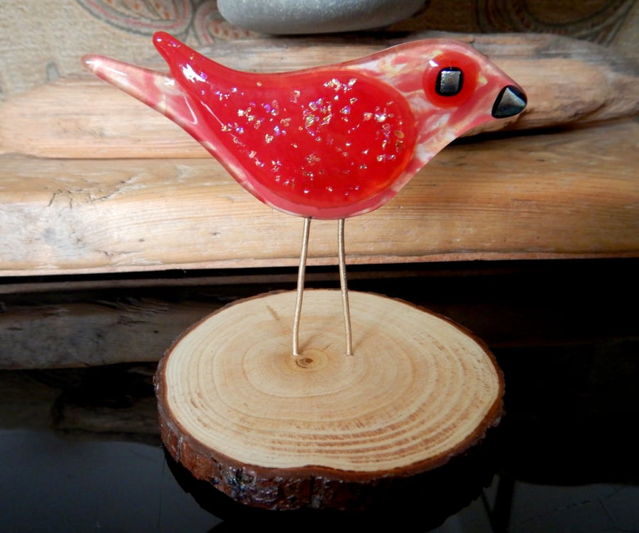 Artist made Fused Glass Little Bird.