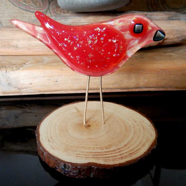 Artist made Fused Glass Little Bird.