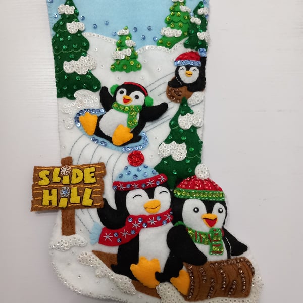 Bucilla Penguins at Play FINISHED Christmas Stocking - Can be Personalised