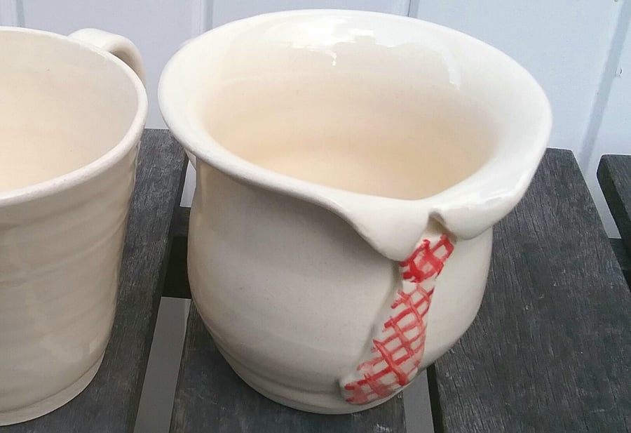 Hand thrown pottery cup - gift mug for granddad or dad collar and tie detail