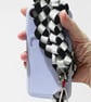 Halloween Black Cat Phone Strap – Black & Silver Ribbon with Beaded Charm - Image 2