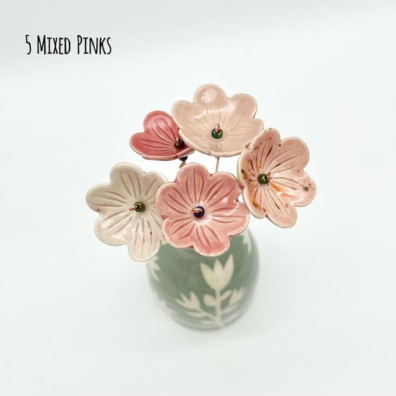 Handmade Ceramic Flowers Pink - Birthday Anniversary Thank You Pottery Gift