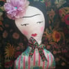 SALE Frida Kahlo inspired art doll, shelf sitter, art doll 