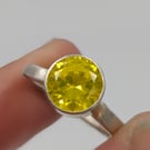 Molten Textured Sterling Silver Ring with 8mm Yellow YAG Gemstone - Size K