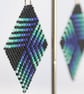 Diamond Shaped Beaded Earrings with Blue, Black and Turquoise Design - Image 2