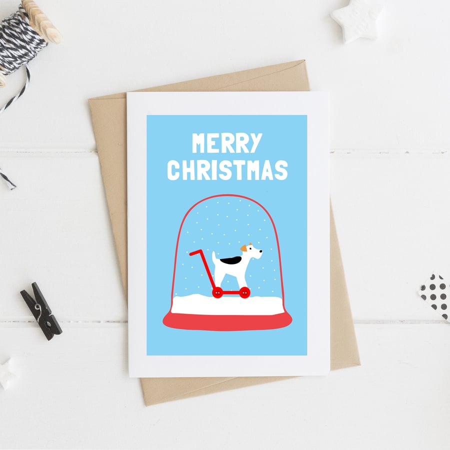 Dog on Wheels Christmas Card