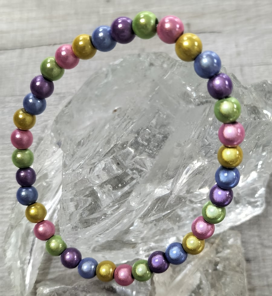BR489 Pastel colours miracle bead elasticated bracelet 