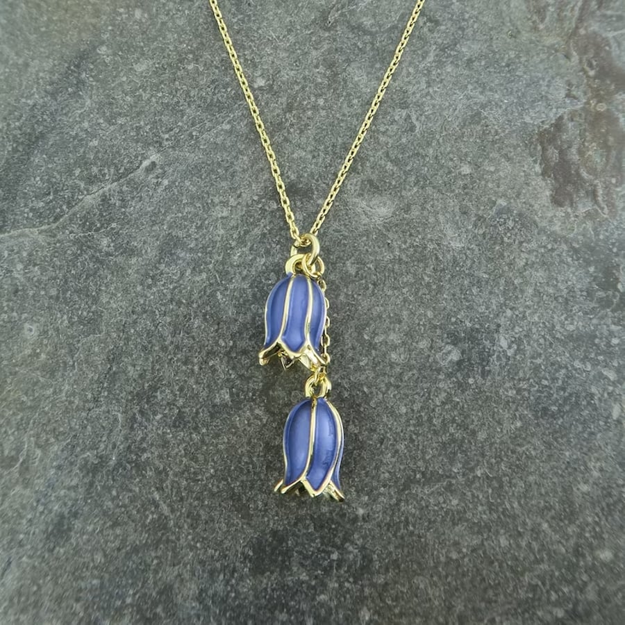 Bluebell Flower Pendant Necklace, Gold Tone