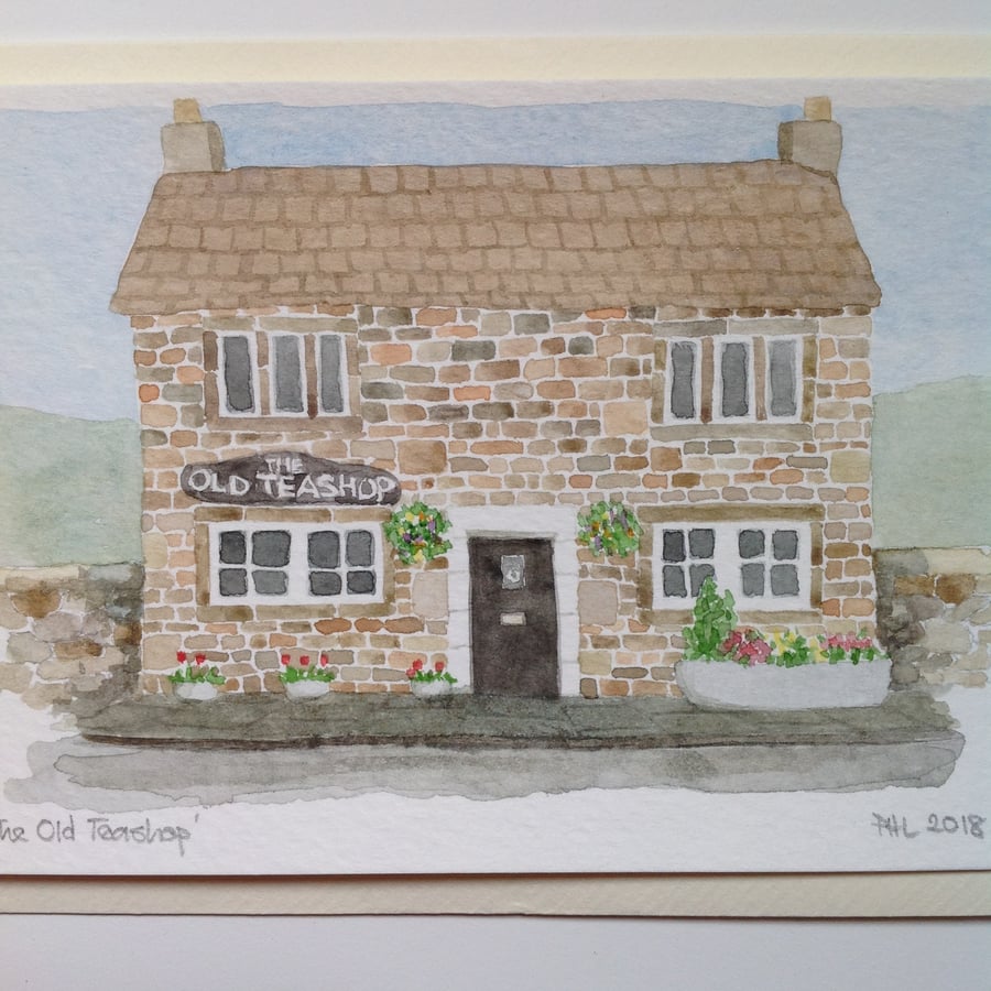The Old Teashop original watercolour postcard