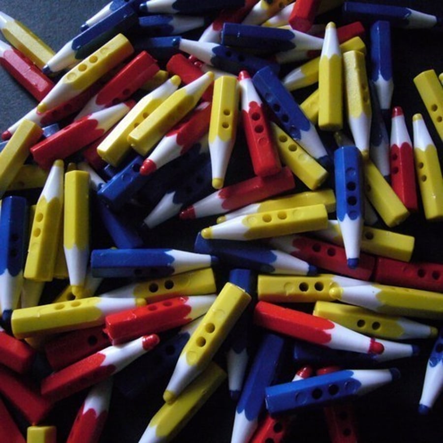9 Pencil Buttons in yellow, red, blue