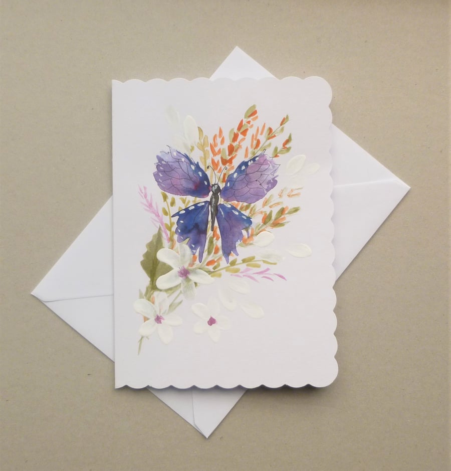butterfly hand painted blank greetings card ( ref F 539.F3 )