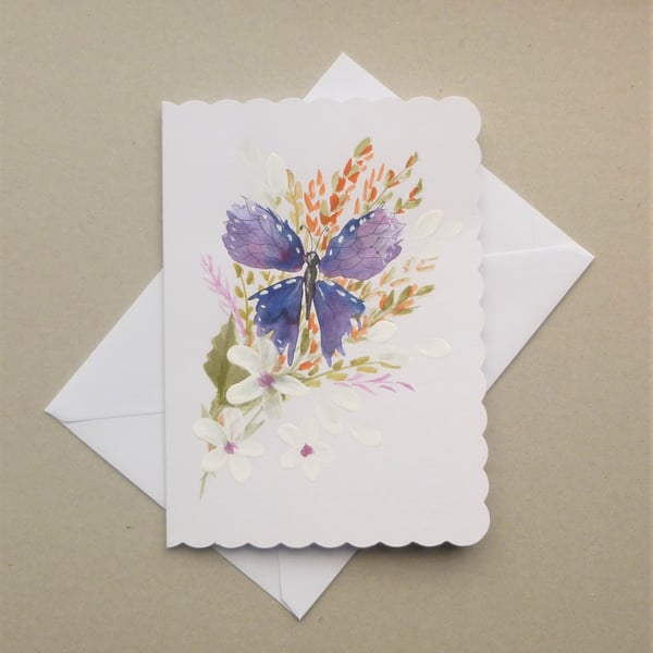 butterfly hand painted blank greetings card ( ref F 539.F3 )