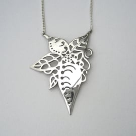 Sterling Silver Autumn Leaf Pendant, 16" Curb Chain