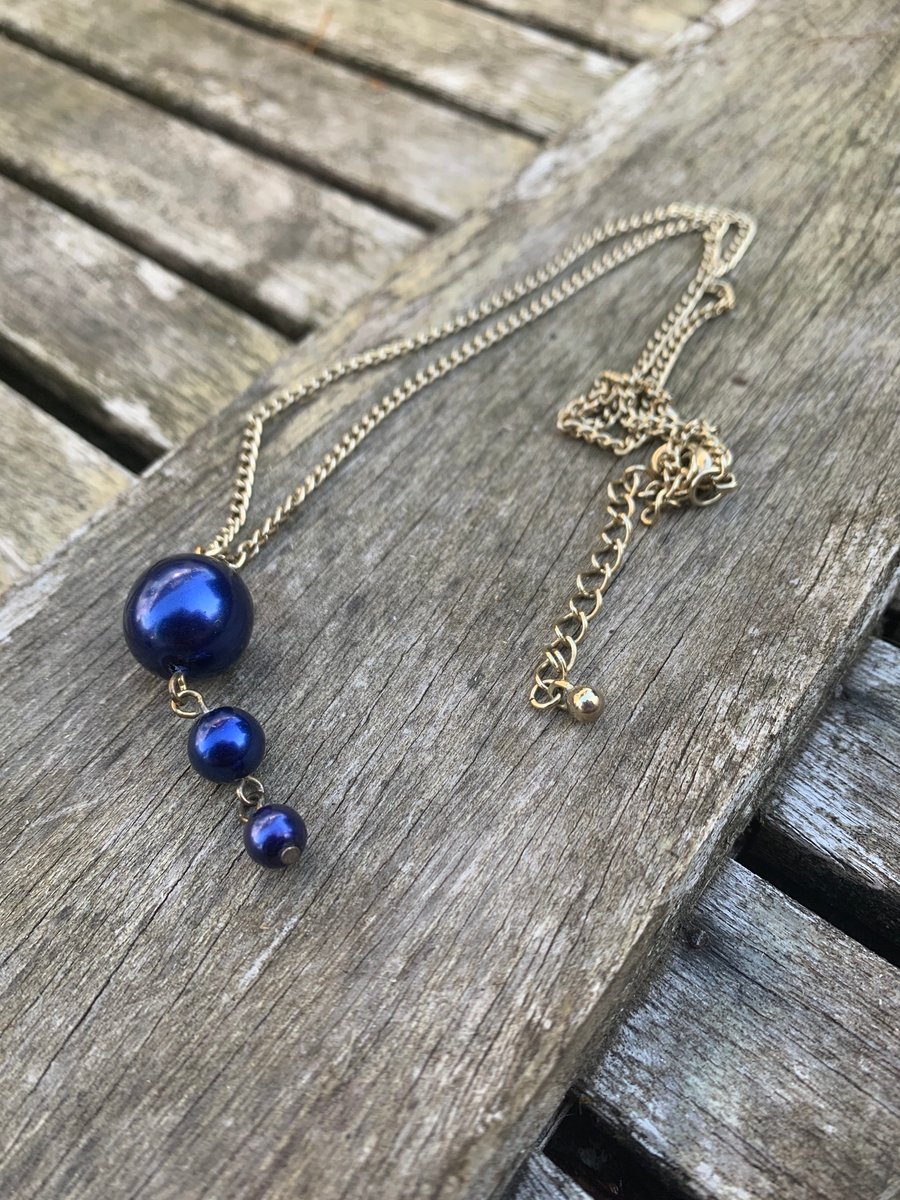 Navy glass pearl necklace