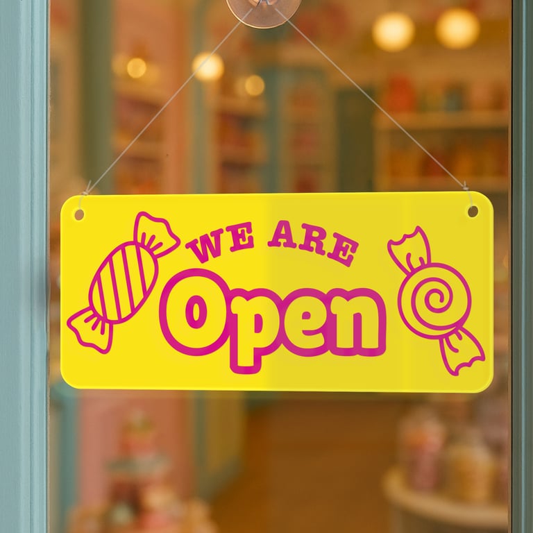 Shop Open & Closed Sign for Sweet Shop – 03: Custom Colour Hanging Door Sign