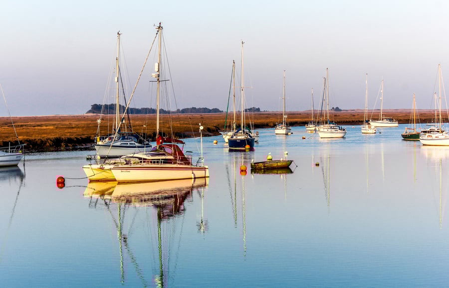 Coastal Scene of boats on a calm evening