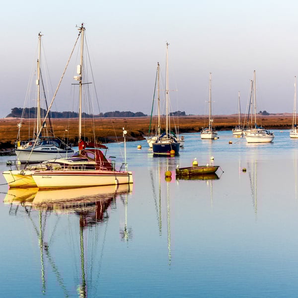 Coastal Scene of boats on a calm evening