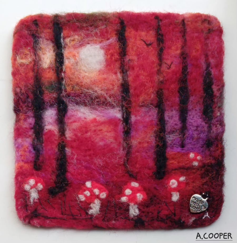 AUTUMN IN THE WOODS original, handmade, needle felted wool painting 