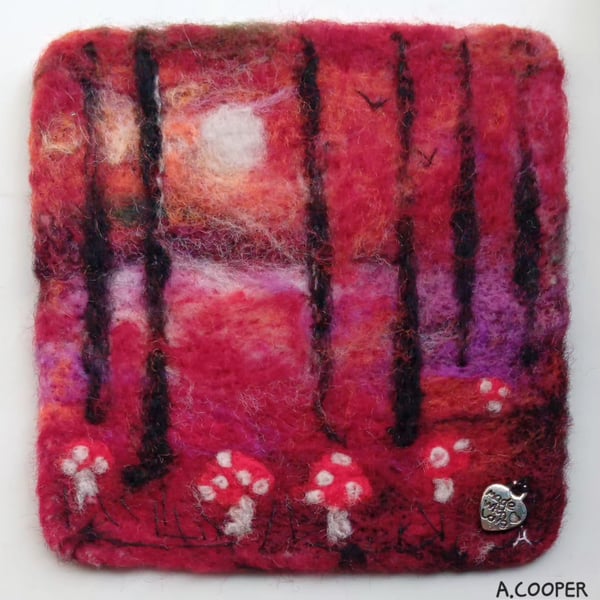 AUTUMN IN THE WOODS original, handmade, needle felted wool painting 