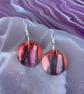 Earrings - Boho style, Dangle, Alcohol Ink on Wood - Silver Plated