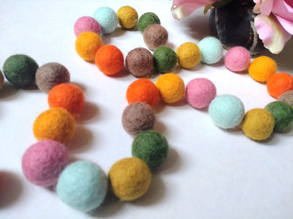 Felt Ball Garland, Earthy Bohemian, Eclectic Interiors, Gift Idea