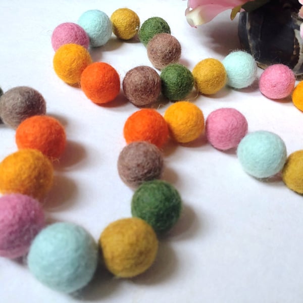 Felt Ball Garland, Earthy Bohemian, Eclectic Interiors, Gift Idea