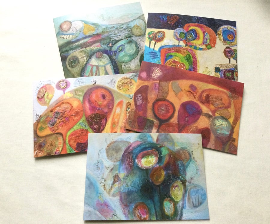choose any 5 abstract Fine Art greetings cards, blank inside, 