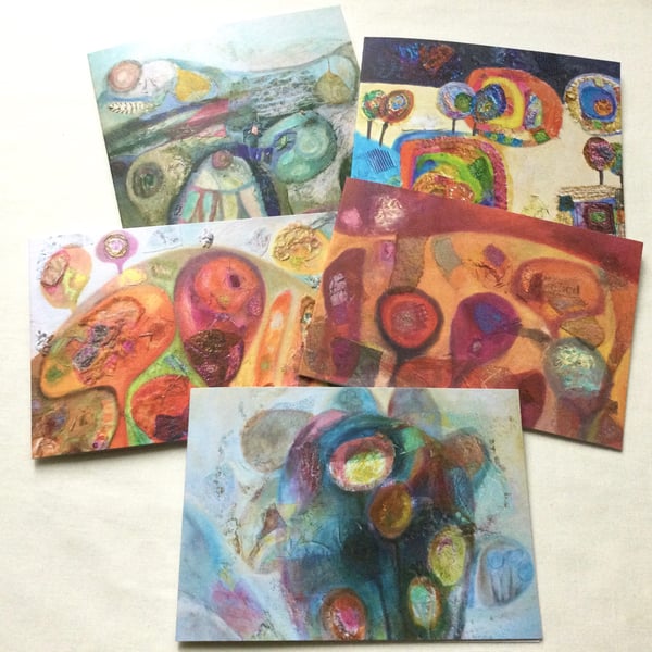 choose any 5 abstract Fine Art greetings cards, blank inside, 