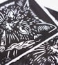 CAT SMOKING Lino print - small - black and white - handmade - Image 3