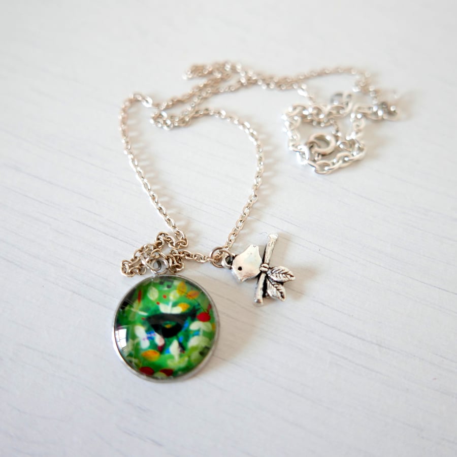 Blackbird Pendant on a Metal Chain with Bird Ch Folksy