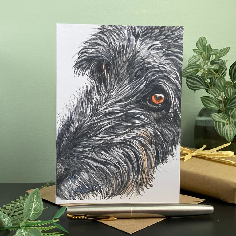 Wolfhound or Deerhound Card. Handmade blank art card for dog lover.