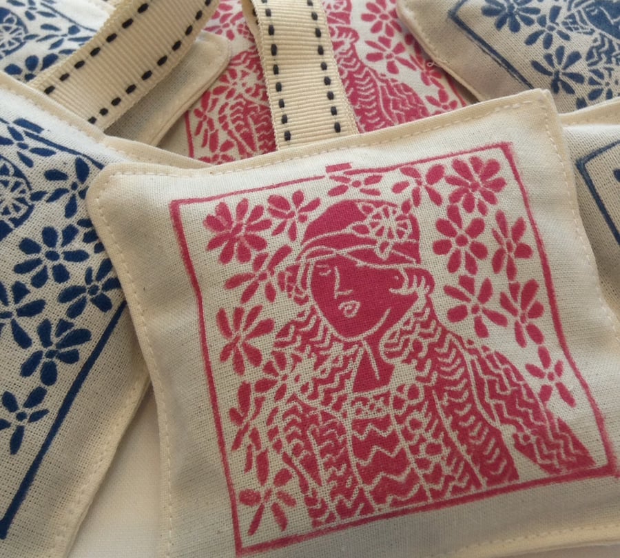 Hand printed Lavender Sachet in Rose