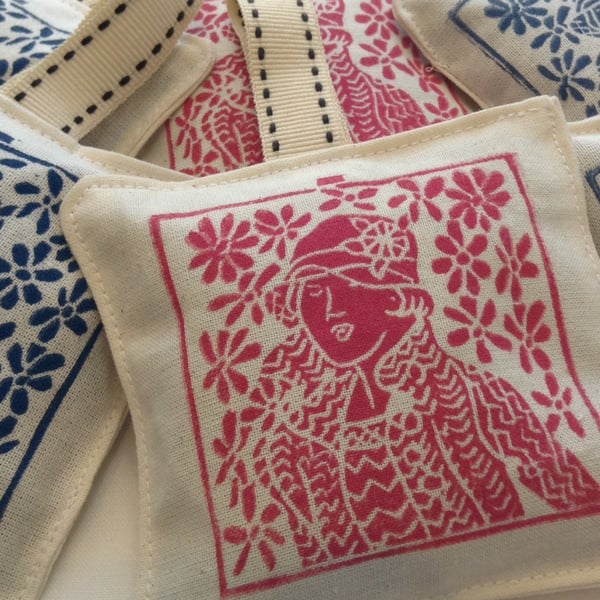 Hand printed Lavender Sachet in Rose