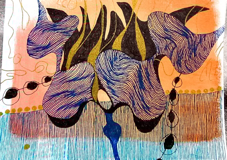 Quiet bloom 1 Original artwork, ink illustration on paper, floral decorative