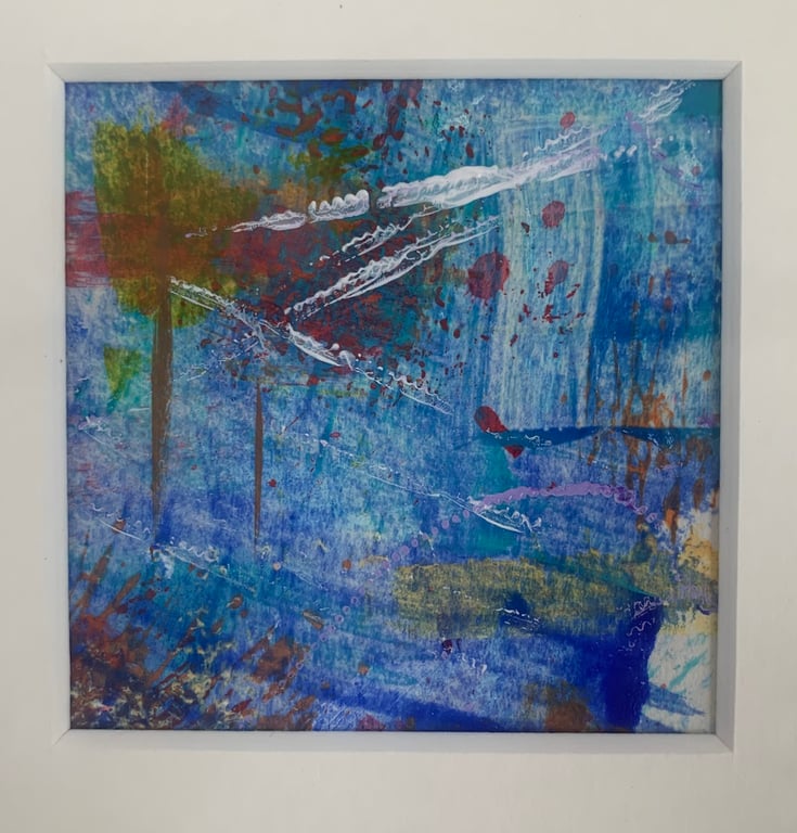 Unique Abstract Art work in a professionally cut aperture ready for framing.