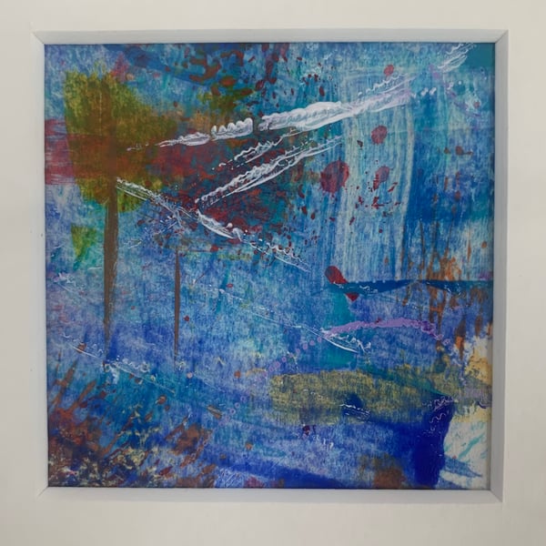 Unique Abstract Art work in a professionally cut aperture ready for framing.