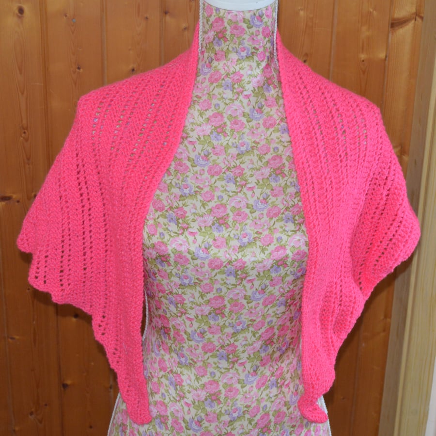 Knitted Shawl - wrap - vibrant pink - knitted wrap - pink rhapsody