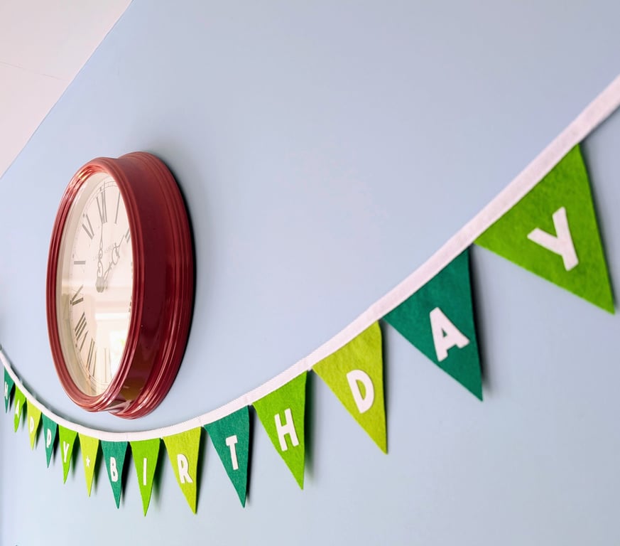 Felt Happy Birthday Bunting in Fresh Forest Greens - Reusable Party Banner
