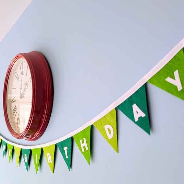 Felt Happy Birthday Bunting in Fresh Forest Greens - Reusable Party Banner