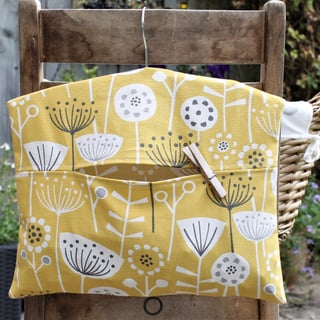 Yellow, Grey and White Scandi Floral Print Peg Bag
