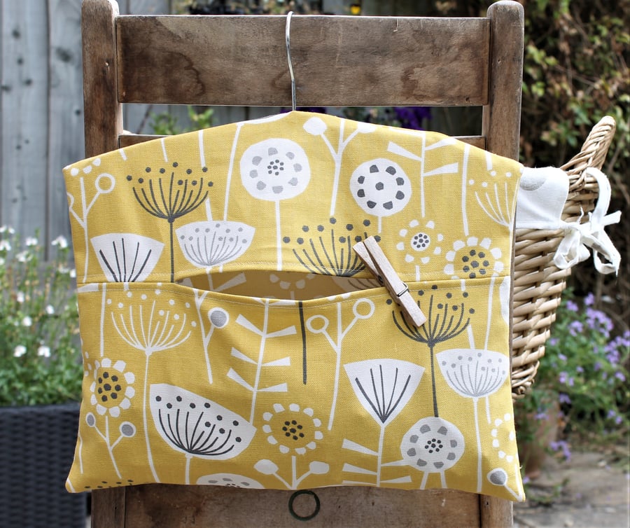 Yellow, Grey and White Scandi Floral Print Peg Bag