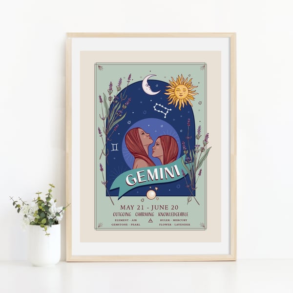 Gemini Floral Illustration Wall Art Print