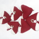 Christmas Heart Decorations Six knitted in maroon and white 