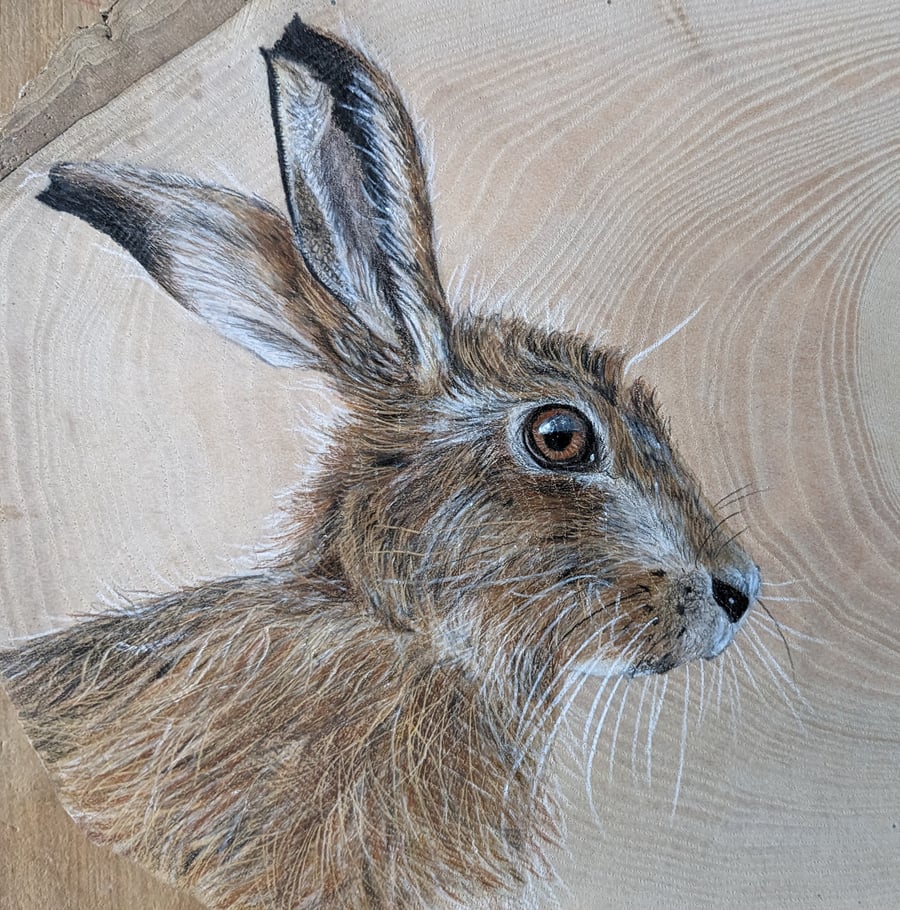 Original hare painting on reclaimed and repurposed wood
