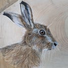 Original hare painting on reclaimed and repurposed wood